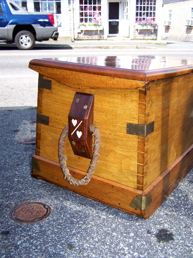 An Outstanding China Trade period Camphorwood Seaman's Chest with Ivory Inlaid Cleats circa 1830 — image 5
